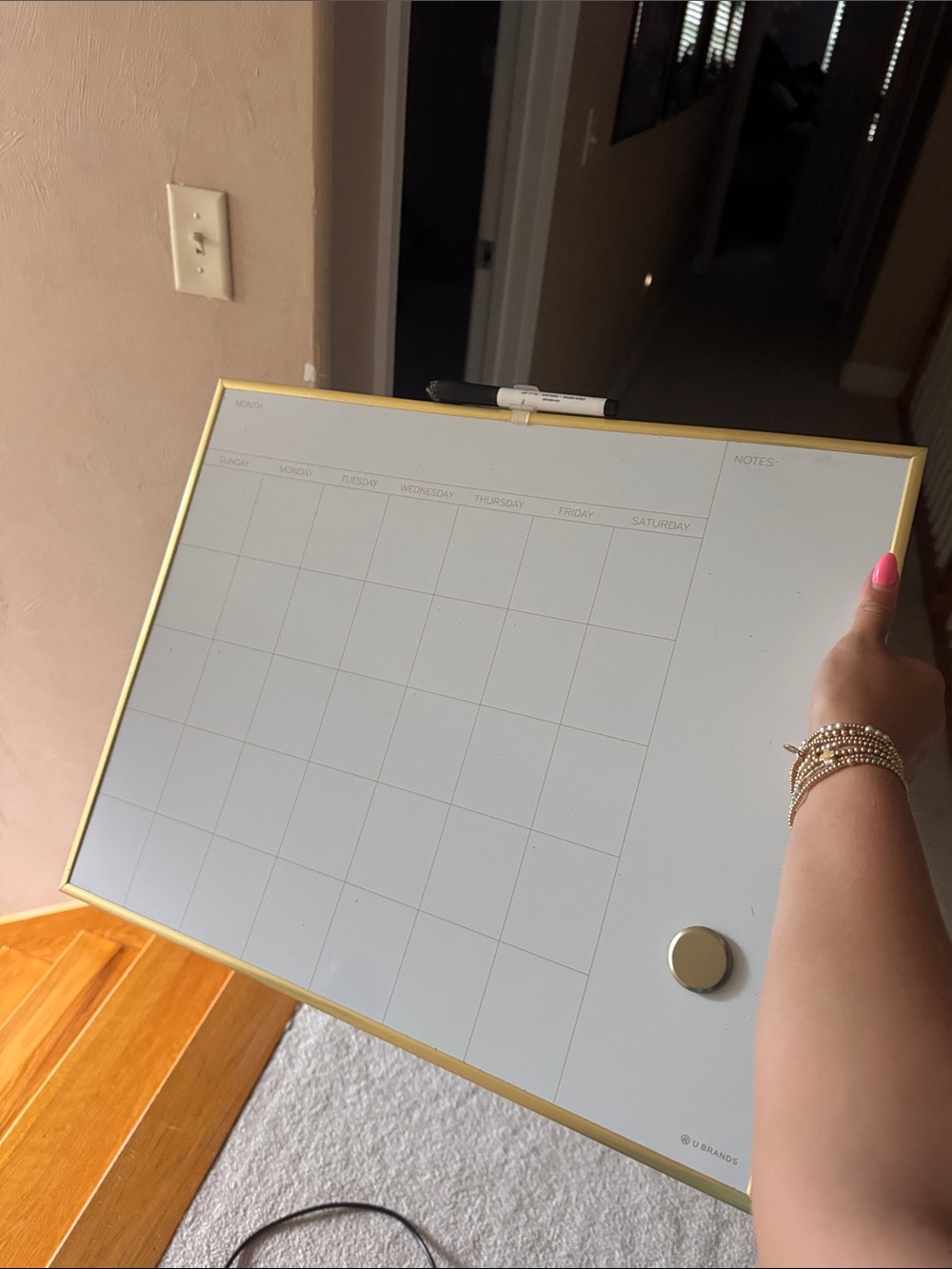 Magnetic Monthly Dry Erase Calendar Board - Gold Trim